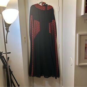 Jordanian Elegant Black and Red Long Dress (Abaya)